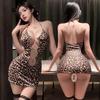 Sex underwear, sexy pure desire short skirt, temptation, leopard print, neck sling, one-piece free pajamas, passion free suit