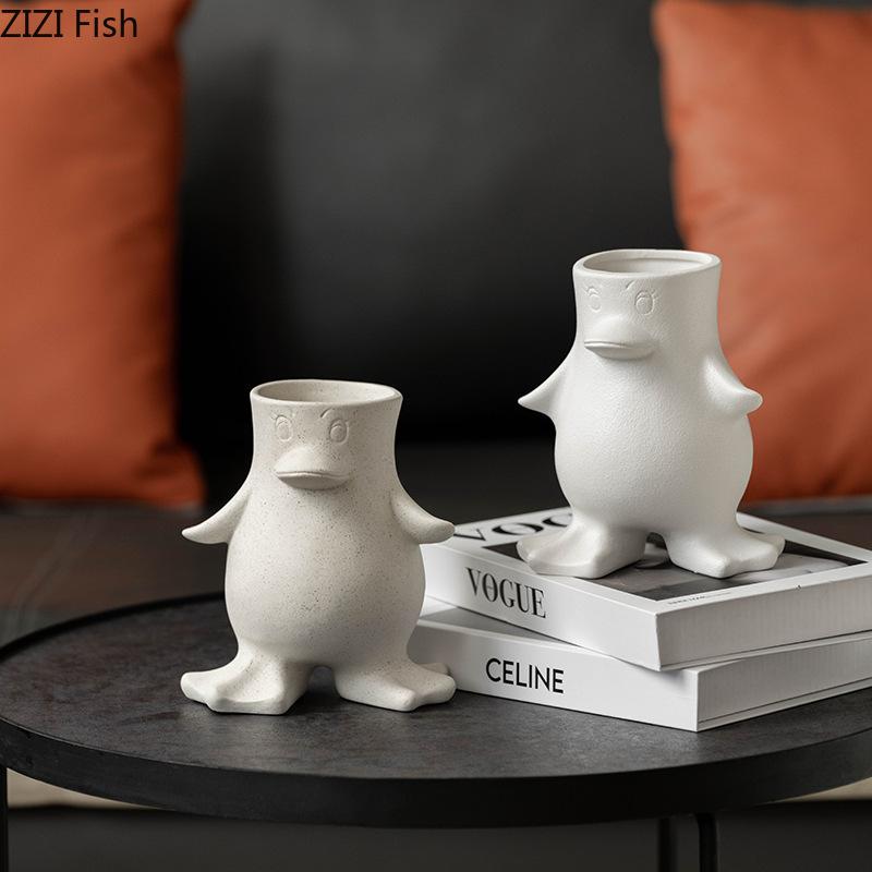 Minimalist Penguin Shape Ceramic Vase Table Decoration Creative Floral Vases Artificial Flowers Decorative Flower Arrangement