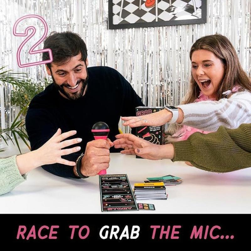 Grab The Mic Karaoke Hra, Zábavná Desková Hra pro Děti i Dospělé, Perfektní pro Párty & Narozeniny