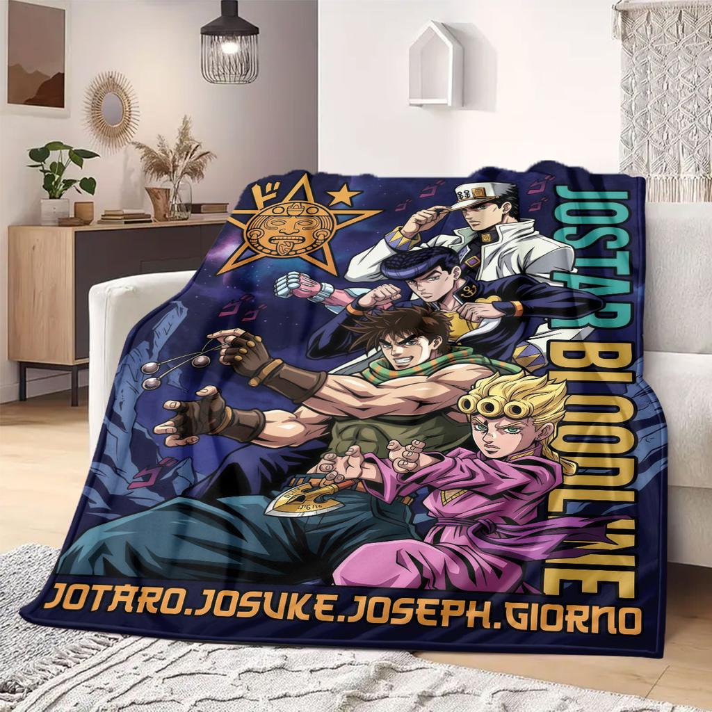 JOJO Bright 2D Print Flannel Blanket, Anime Theme for Bed Couch, Soft Travel Picnic Throw Blanket_LIAN