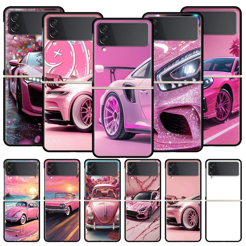 Fashion Pink Car Pattern Hard PC Phone Case For Samsung Galaxy Z Flip 7 6 5 4 Black Cover For Galaxy Z Flip 3 Foldable Shell Bag