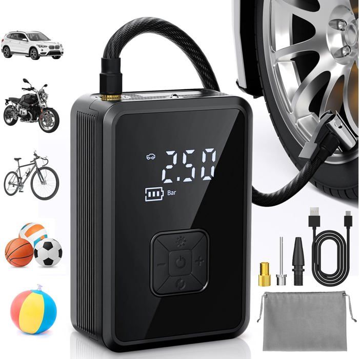 Oasser Wireless Car Tyre Inflator 4000mAh Mini Portable Air Compressor 150PSI (10.3Bar) Fast Inflation Cylinder 17mm Type-C USB Char