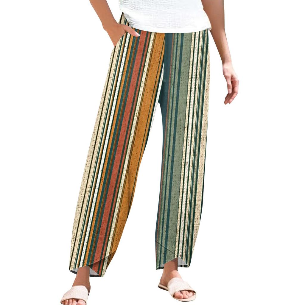 Pants For Women Summer Casual Wide Leg Elastic Waist Pants With Pockets