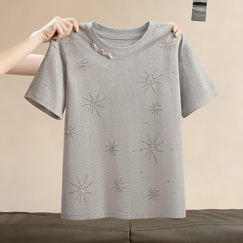 Damen T-Shirt mit Rundhalsausschnitt und Strasssteinen