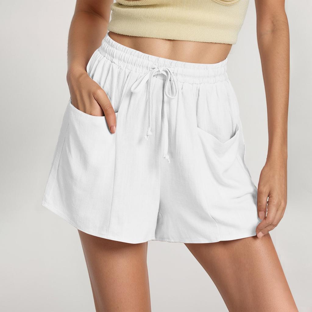 Shorts For Women Solid Color Casual Summer Drawstring Beach Loose Pocket Shorts
