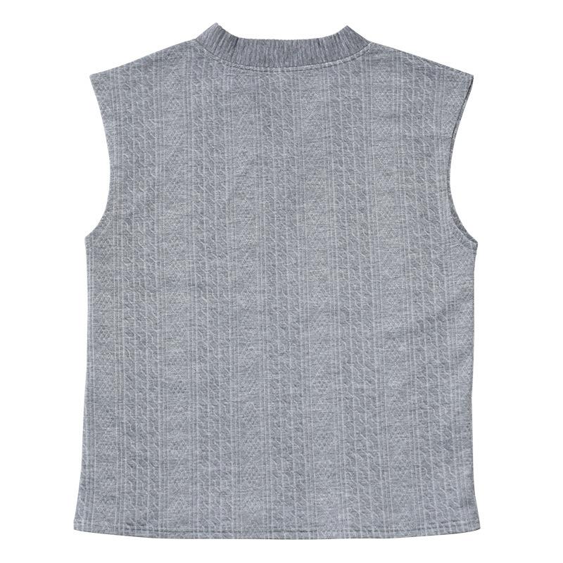 Gilet a maglia grossa da uomo, tinta unita, scollo a V, senza maniche, vestibilità larga