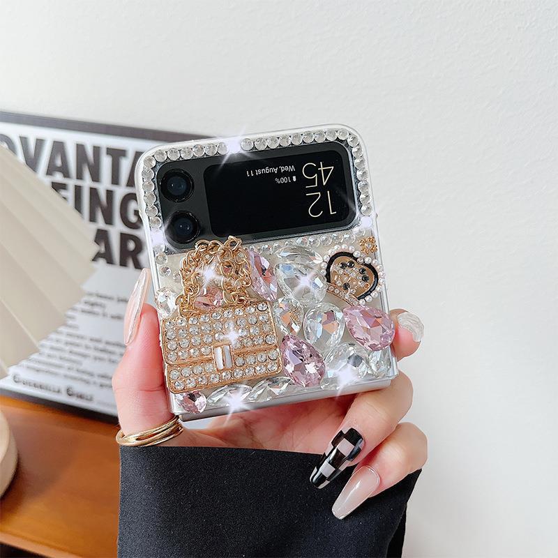 Rhinestone Bow ZFlip6 Mobile Phone Case for Samsung ZFlip4 Luxury Foldable Screen ZFlip7 Flip-up