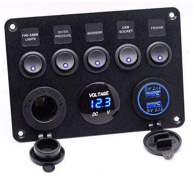 [Improved 24V Compatible Waterproof Switch Panel Dual Cigarette Lighter Cigar Socket 2.1A USB