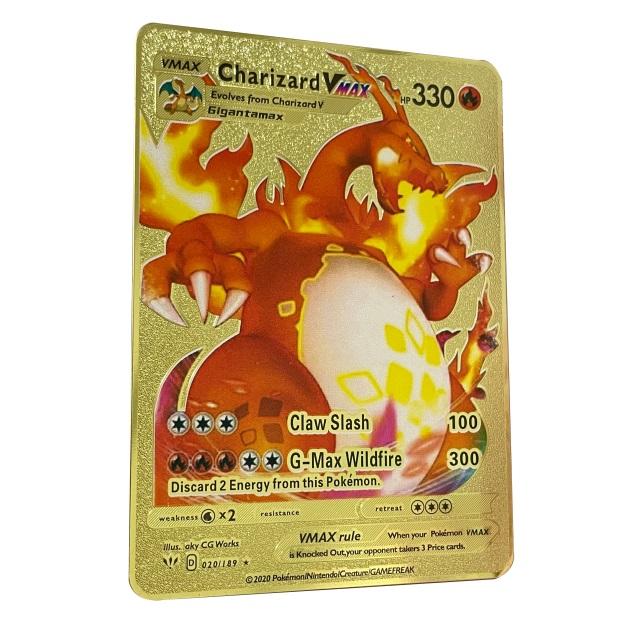 English Version Pokemon Metal Card Anime Figure Pikachu Charizard Mewtwo Battle Trading Game golden Collection Cards
