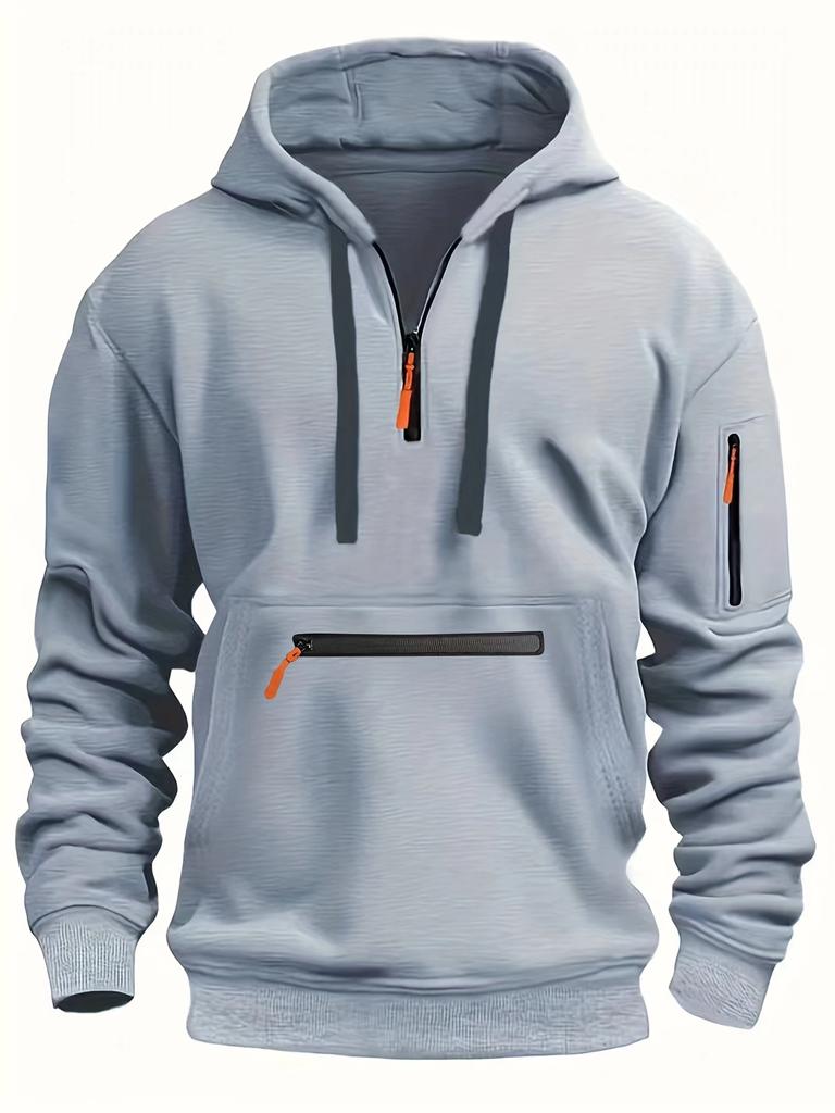 Men's Waterproof Hooded Jacket with Zipper Pocket - Everyday Sportswear for Autumn and Winter