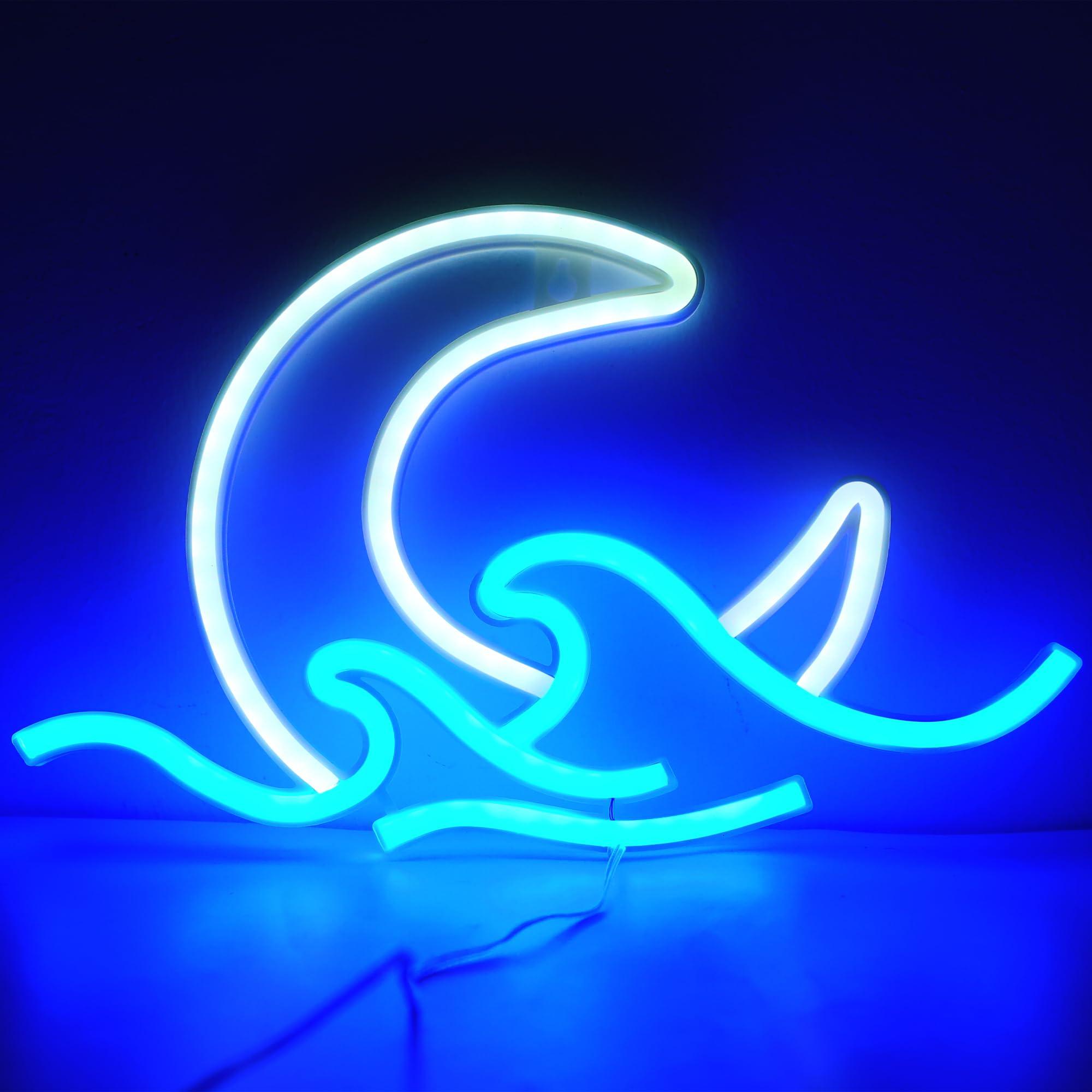 

ENUOLI Neon Sign, Neon Light, Room Light, Moon, Wave, Wall Hanging, Interior Decor, Wall Decoration, Birthday Gift, Shop, Bar, Home, Coffee Shop,