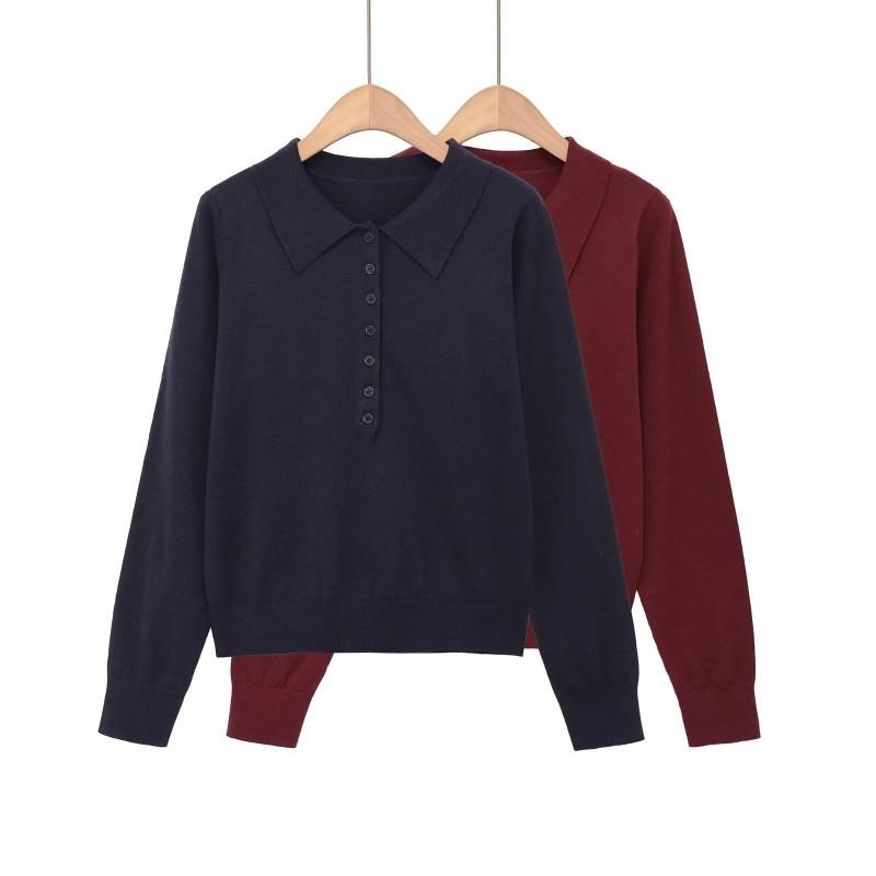 Womens Winter Crewneck Knit Sweater Loose Fit Solid Color Single Breasted Casual Top