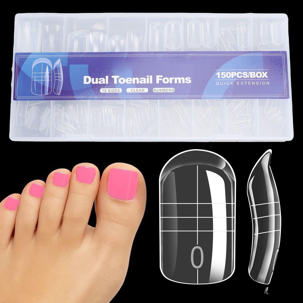 150 Pcs Toenail Forms Full Cover Clear Toenail Extension Full Cover Tips for Manicure   At Home