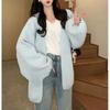 Knitted cardigan women's spring and autumn new lazy wind loose V-neck solid color soft waxy versatile sweater jacket