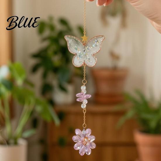 Balcony Decoration Ornament Butterfly Faux Crystals Suncatcher with Hook Hanging Sun Catcher for Windows Sparkling Wind Outdoor Courtyard