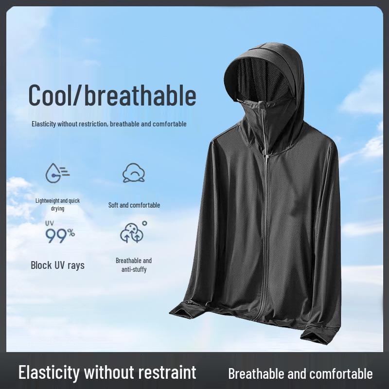 

Men s UV-Protective Summer Jacket: Breathable, Lightweight, Ice Silk for Outdoor Activities M світло-сірий колір
