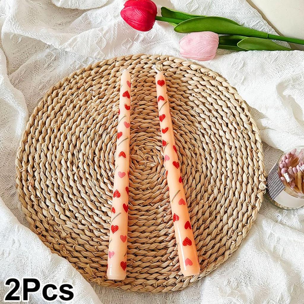 2Pcs Love Style Rich Colors Pattern Printing Smokeless Wedding Decoration Candlelight Dinner Long Candle Decoration Supplies