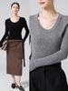 Women's 100% Merino Wool Slim Fit U-Neck Sweater - Early Autumn 2026 Collection, Solid Color Base Layer, Versatile & Stylish