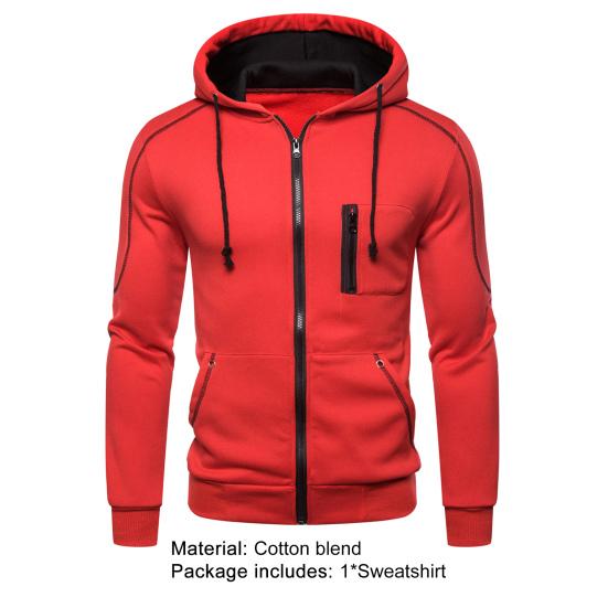 Contrast Colors Hoodie Coat Cardigan Thick Casual Long Sleeve Zipper Men Coat for Daily Wear