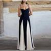Fashion Contrasting Color Spaghetti Strap Dress for Women Elegant Gauze Backless A-line Long Dresses New Lady Party Evening Dresses