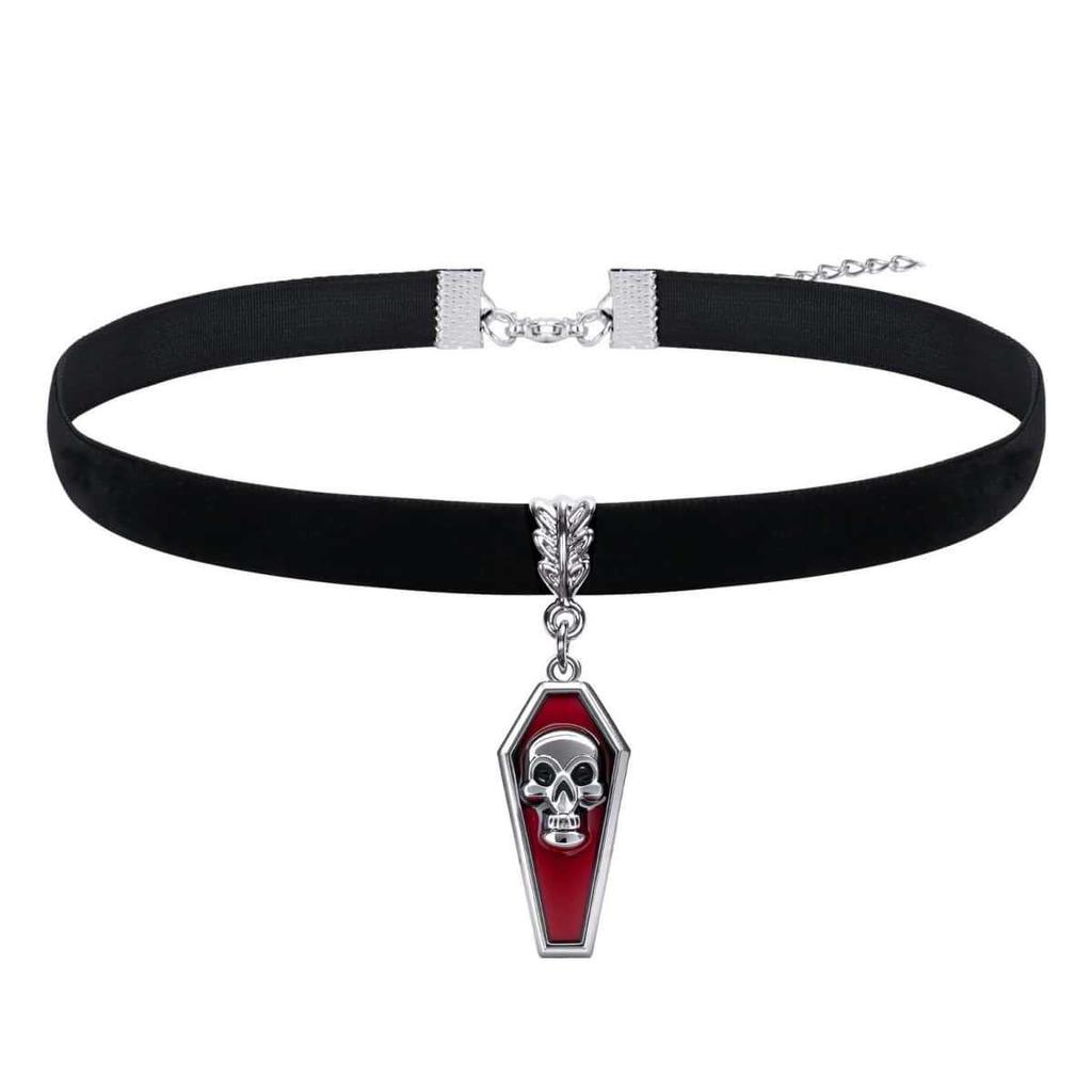 Gothic Punk Red Drop Glaze Skull Cross Thorns Heart Shape Pendant Necklace Black Velvet Choker for Women Hallowmas Party Jewelry
