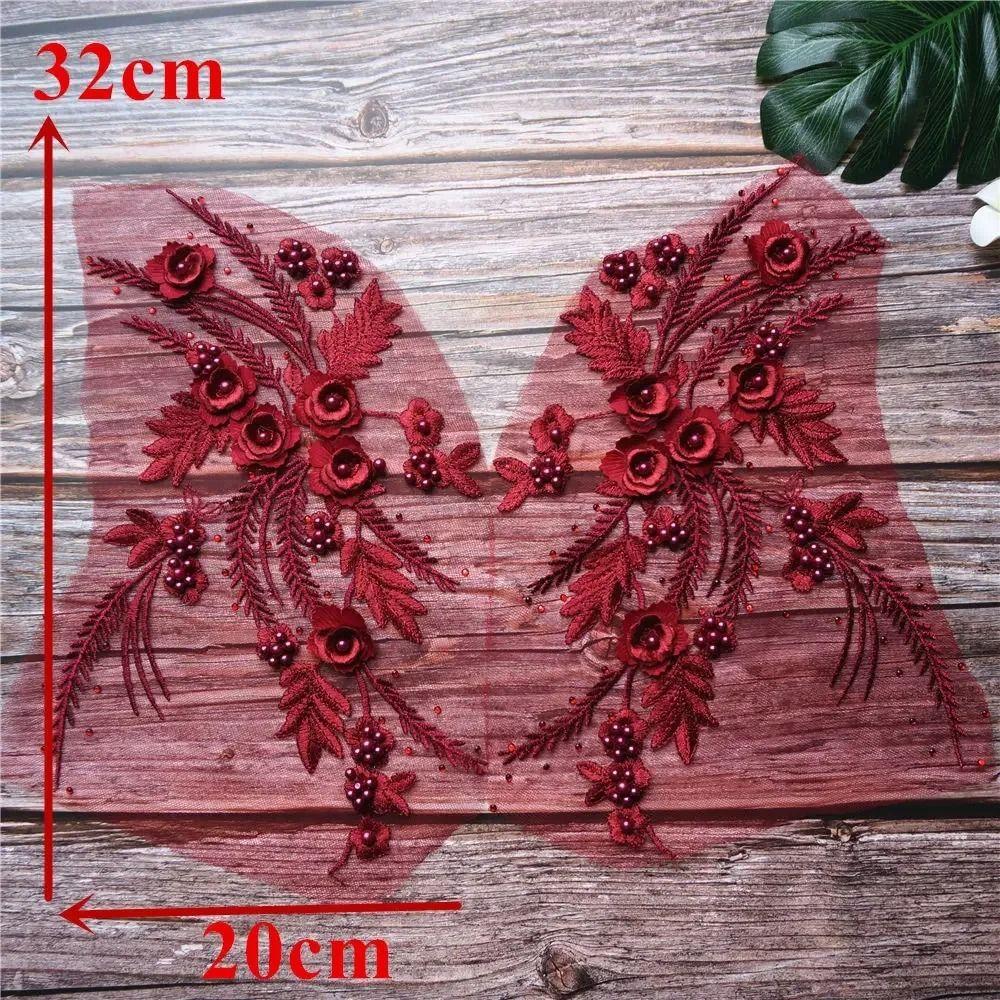 Appliques Sew White Black Wedding Gown Appliques 3D Flower Tassel Beads Lace Appliques Sew Patch
