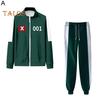 2 Pcs/Set Children Sweatshirt Pants Suit Cosplay Costume Contrast Color Lapel Zip-up Jacket Drawstring Elastic Waist Trousers Game Wooden Man Role