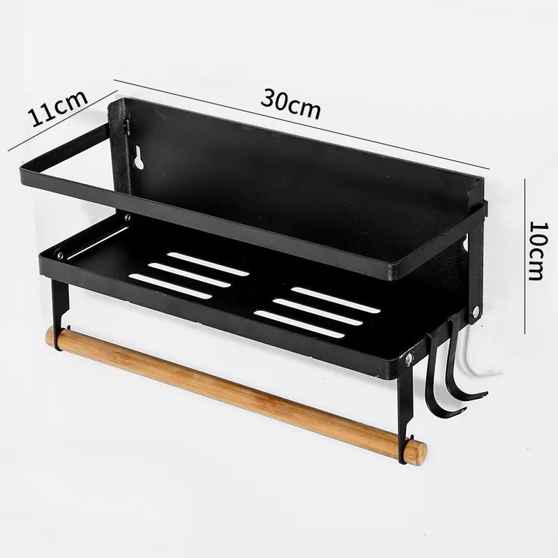 

Magnetic Spice Rack with Paper Towel Holder Roll and 2 Hooks Magnetic Shelf Foldable Spice Organizer Metal Refrigerator чёрный