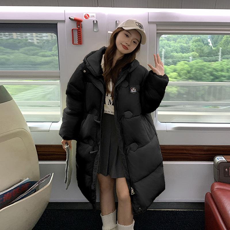 Corner buckle winter new medium and long down cotton clothes loose college style small bread clothes jacket