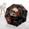 Day of the Dead Skull & Flowers Circular Wall ArtUmbrella with Cute Design, Portable 3-Fold Compact Umbrella for Men & Women, Valentine's Day Mother's
