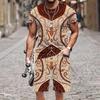 Summer Fashion Casual Men's Suit Vintage Pattern 3D Printed Sportswear Short-sleeved Suit Oversized Round Neck T-shirt Shorts 2-piece