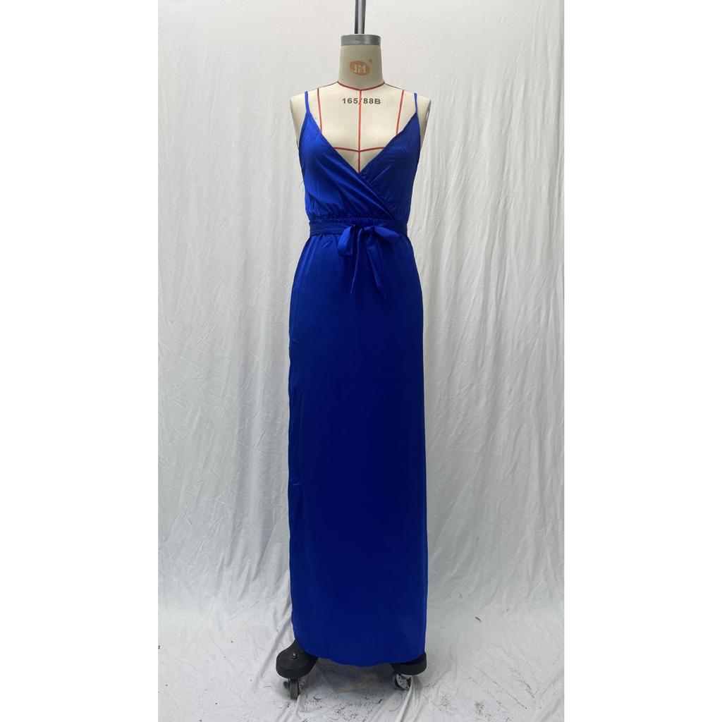 2025 New Women's Sexy V-Neck Slit Maxi Dress, Sleeveless Slit Evening Gown With High Thigh Split, Floor Length Formal Dress For Banquet & Party