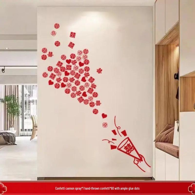 Newlywed Xi Character Sticker Set for Wedding Room and Door Décor