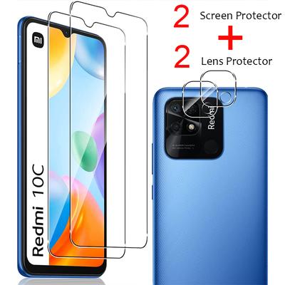 2 Bildschirmfront + 2 Objektivkamera = 4 Stück / Los Displayschutzfolie aus gehärtetem Glas für XiaoMi RedMi 10C 10A 10S 11S Vollständige Schutzfolie