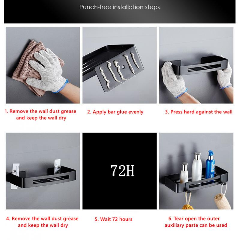 Bathroom Shower Corner Shelf with Two Hooks Stainless Steel, Wall Mount Shelves