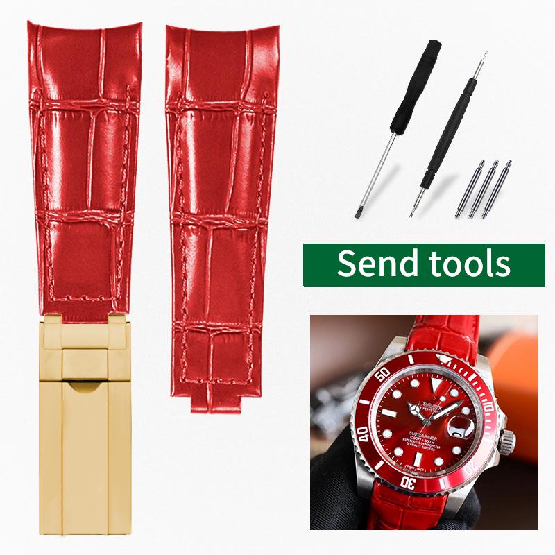 20mm Arc joint watch Strap For Rolex Genuine Leather watchband Submariner Daytona GMT men Original Style cowhide watch bracelet