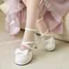 Women'S Shoes Buckle Belt 52 Bow Large Size Spring H Lolita 0 Thick Heel Single Shoes Cross Summer White