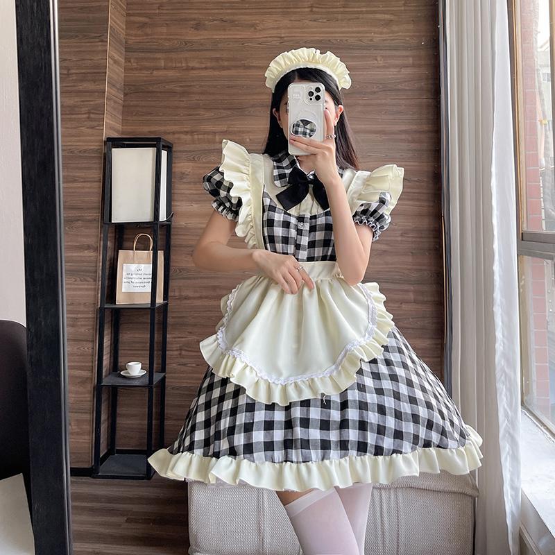 Japanese Cute Style Lolita Maid Dress Sexy Cosplay Maid Uniform Dress Black And Red Plus Size