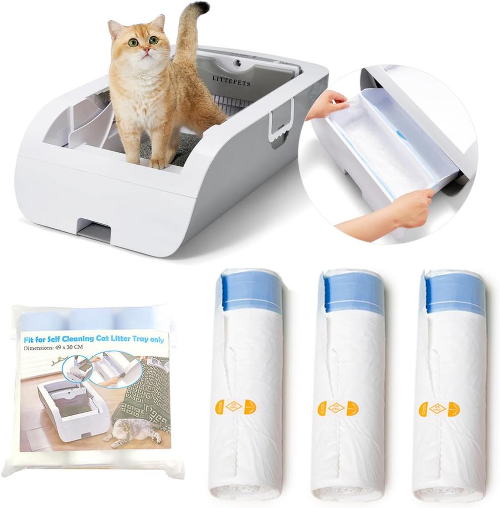 60 Pack Cat Litter Box Liner Bags  4 Rolls  Durable Replacement Waste Drawer Liners for Automatic Cat Litter Box  Gray