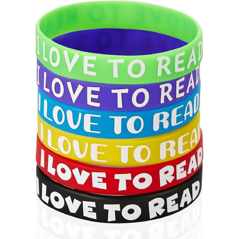 I Love to Read Rubber Bracelets Motivational Rubber Wristband Colorful Silicone Wristbands Bracelets for Classroom Rewards Teacher Award School Home 36