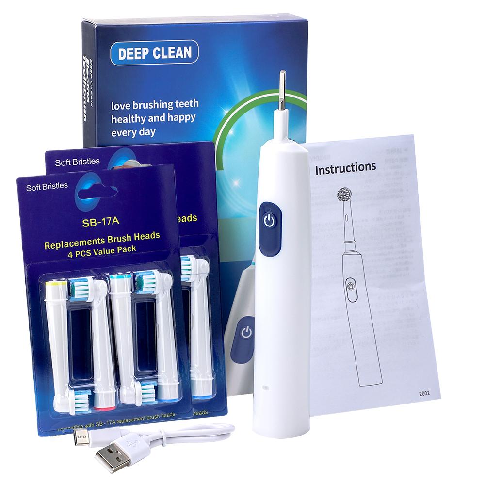 Rotating Electric Toothbrush Set for Adult Teeth Whitening Teeth Brushes 3D Round Head Soft Brush Type-C Electric Toothbrush