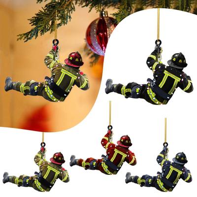 Christmas Firefighter Ornaments Acrylic Fireman Decorations Firefighting Keepsake Hanging Pendant for Tree Wall Car Decor