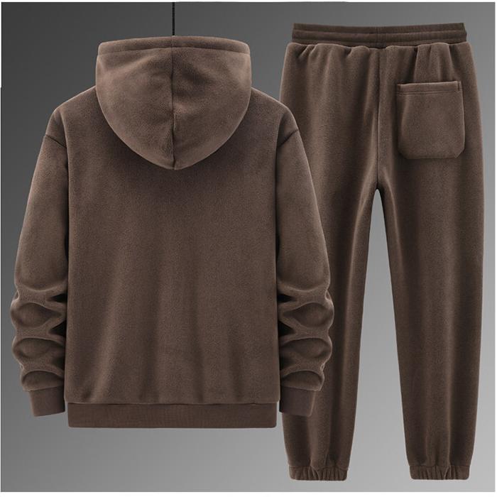 Zimowy Plus Aksamitny Pogrubiony Garnitur Męski Aksamit Jagnięcy Bluza z Kapturem Bawełniane Spodnie Casualowy Sportowy Ciepły Garnitur