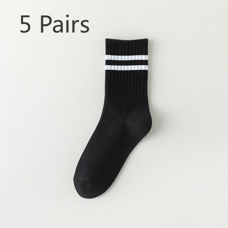 5 Pairs of Women's Summer Thin Stripe Sport Badminton Pure Cotton Tube Socks