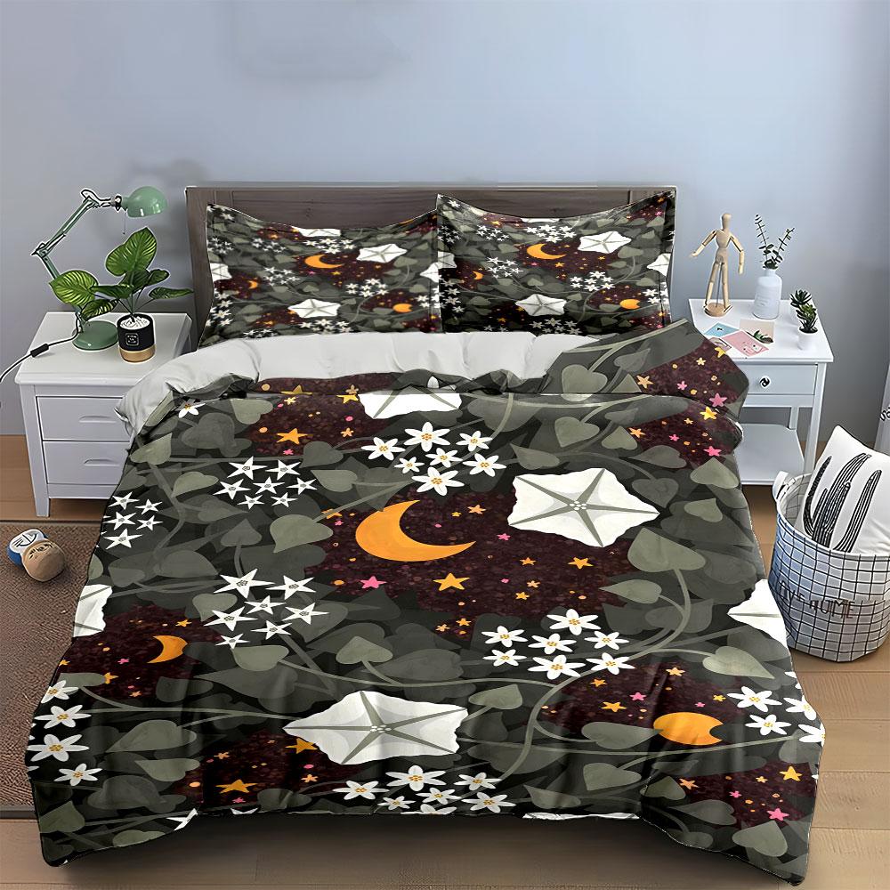Moons, stars, flowers, leaves. Bedding sets Duvet cover sets Duvet covers Pillowcases(1 * Duvet Cover 2 * Pillowcases without duvet insert)