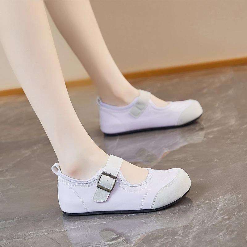 Fashion 2025 Summer Footwear Elegant Shallow Women's Flat Shoes Outdoor Buckle Strap Soft Sole Concise Comfortable Casual Walking Flats