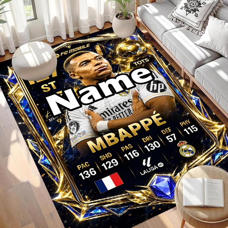 Custom Name Personalized Kylian Mbappe Print Carpet, Versatile Home Decor Rug, for Playroom, Apartment, Balcony, Entryway, Hallway Gift