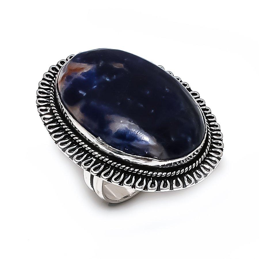 Sodalite Gemstone Handmade 925 Steling Silver Gift Jewelry Ring Size 8 Q8u53