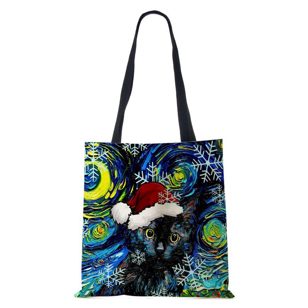 Christmas Dog Canvas Shopper Tote Bag Utskrift Harajuku Kvinner Gjenbrukbar skulderveske 2022 Casual Stor kapasitet sammenleggbar håndveske