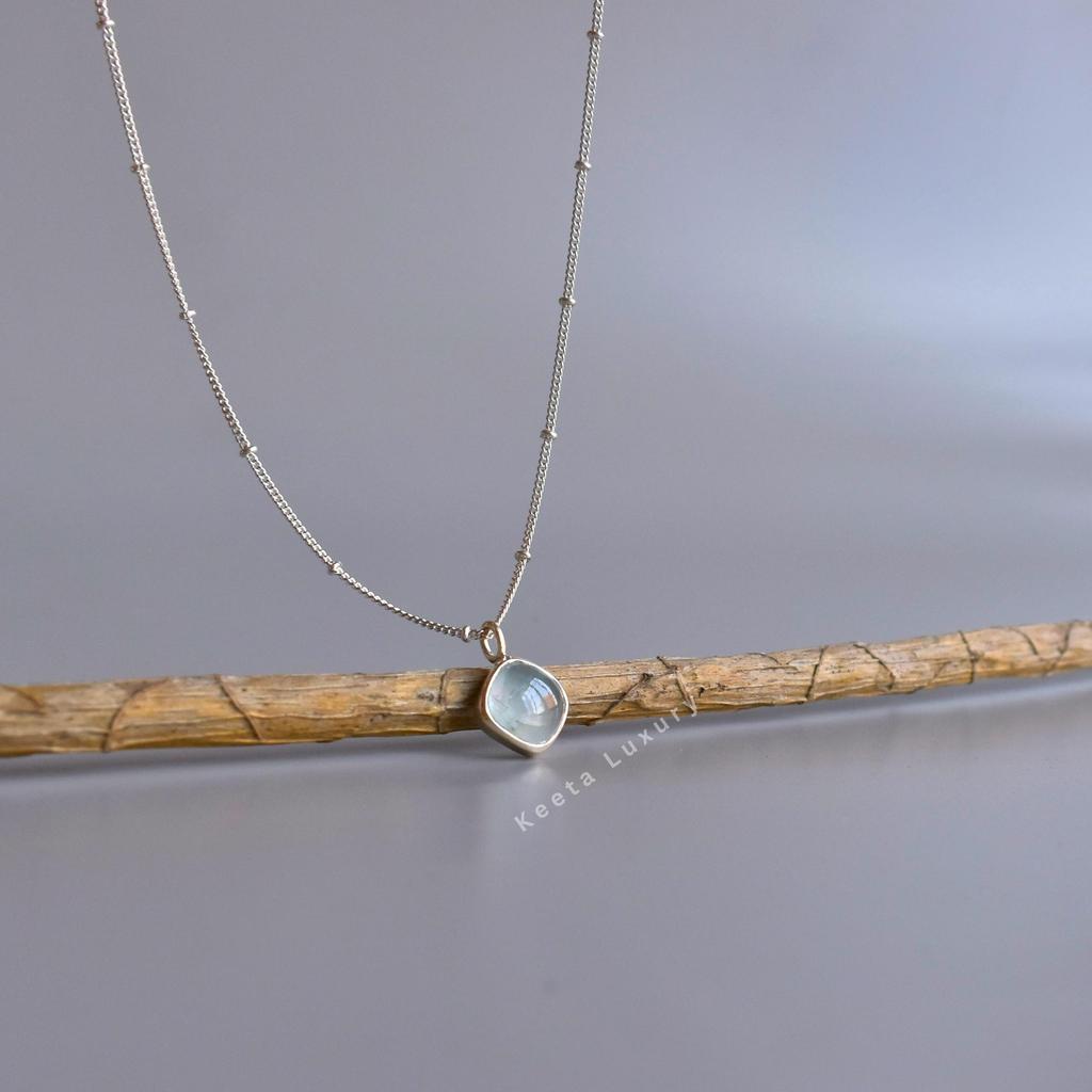 Natural Aquamarine basic necklace Sterling silver dainty everyday necklace for women Cushion-shaped Healing crystal jewelry for daily wear